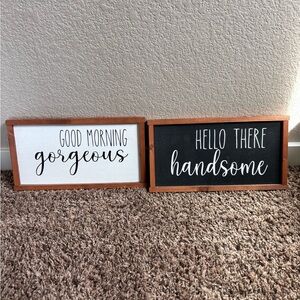 Set of Two Rustic 'Good Morning Gorgeous' & 'Hello There Handsome' Wall Signs